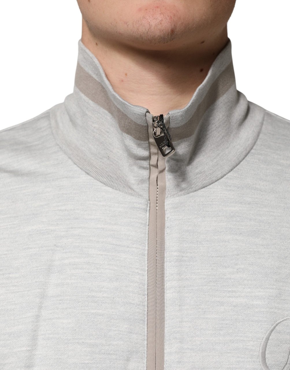 Dolce & Gabbana Light Gray Cotton Zipped Cardigan Sweater Grijs