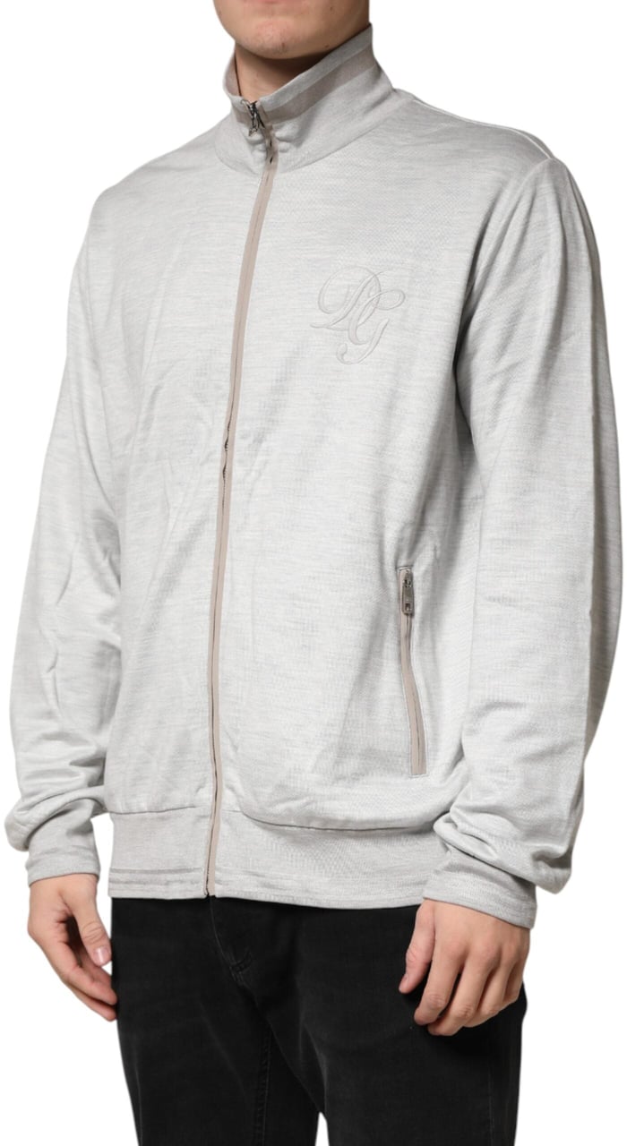 Dolce & Gabbana Light Gray Cotton Zipped Cardigan Sweater Grijs