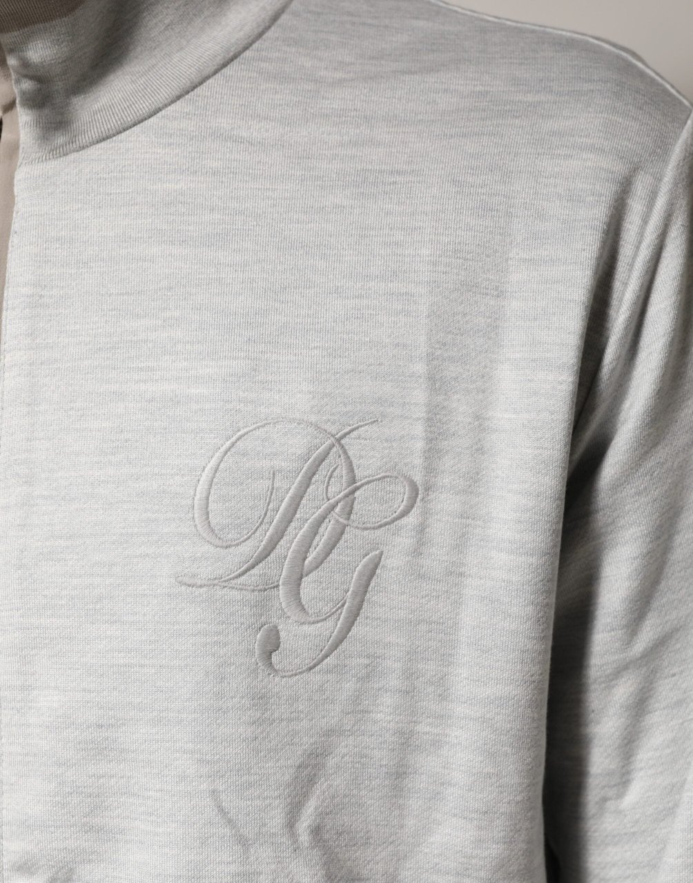 Dolce & Gabbana Light Gray Cotton Zipped Cardigan Sweater Grijs