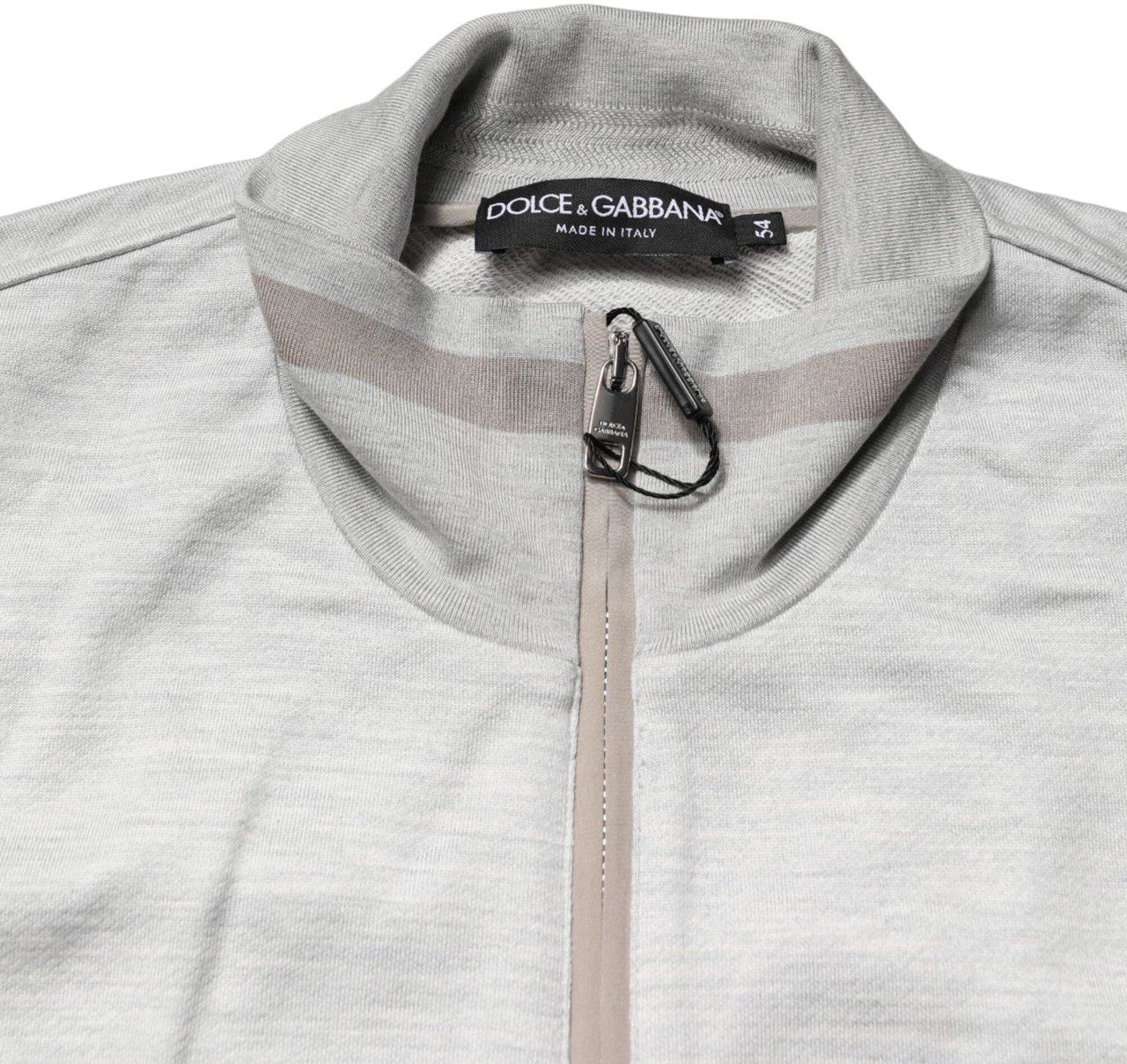 Dolce & Gabbana Light Gray Cotton Zipped Cardigan Sweater Grijs
