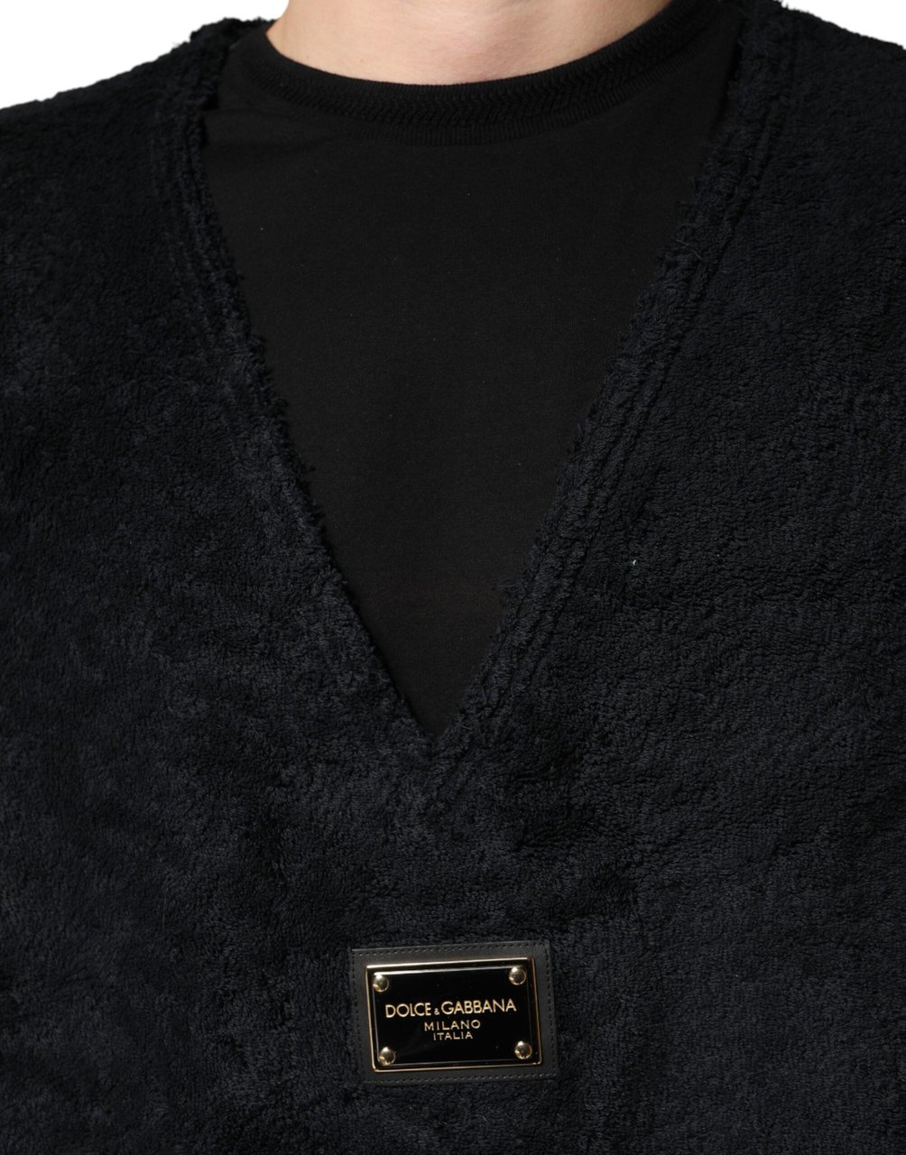 Dolce & Gabbana Black Cotton V-Neck Men Sweatshirt Sweater Zwart