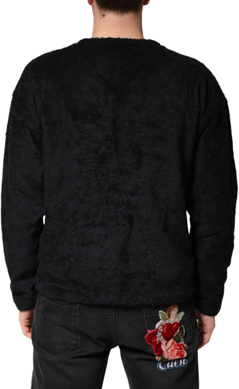 Dolce & Gabbana Black Cotton V-Neck Men Sweatshirt Sweater Zwart