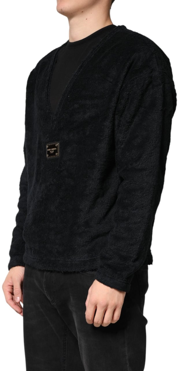 Dolce & Gabbana Black Cotton V-Neck Men Sweatshirt Sweater Zwart