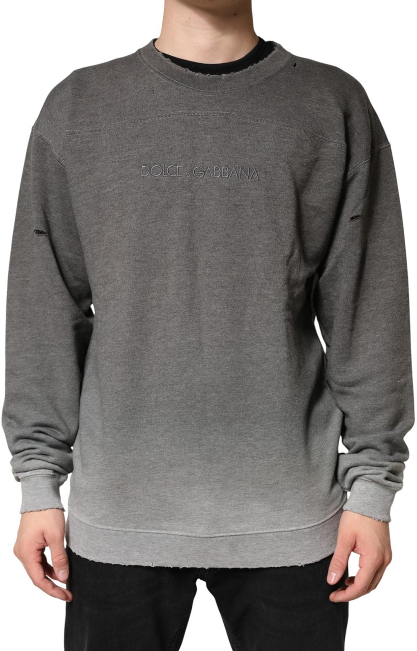 Dolce & Gabbana Gray Cotton Crew Neck Men Sweatshirt Sweater Grijs