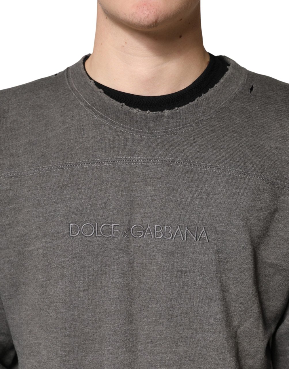 Dolce & Gabbana Gray Cotton Crew Neck Men Sweatshirt Sweater Grijs