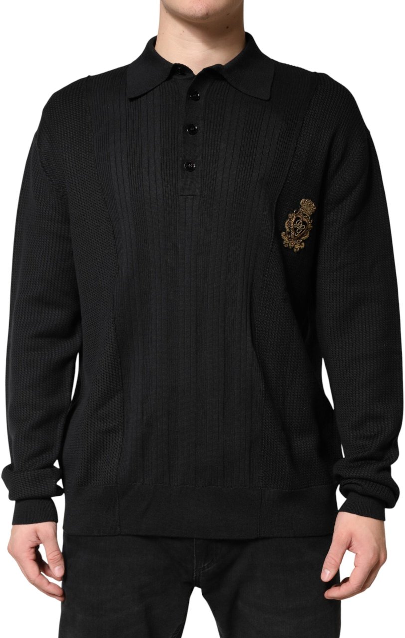 Dolce & Gabbana Black Crest Long Sleeve Men Pullover Sweater Zwart