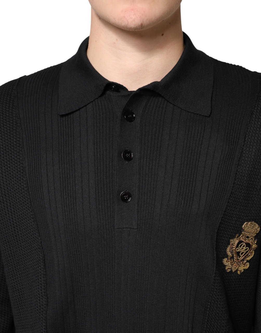Dolce & Gabbana Black Crest Long Sleeve Men Pullover Sweater Zwart