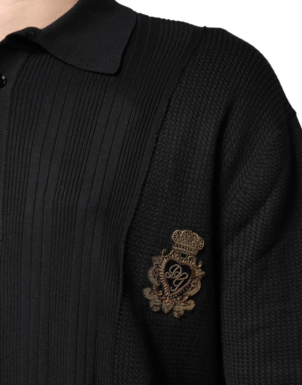 Dolce & Gabbana Black Crest Long Sleeve Men Pullover Sweater Zwart