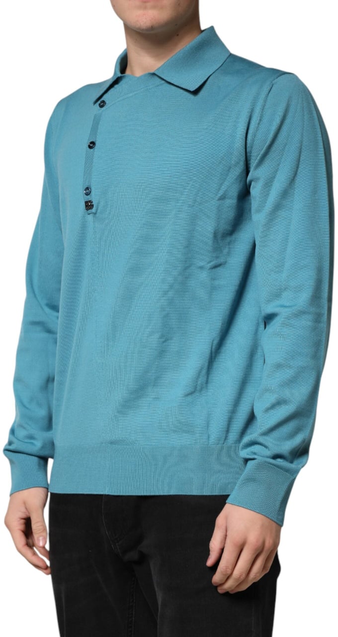 Dolce & Gabbana Teal Wool Collared Polo Pullover Sweater Groen
