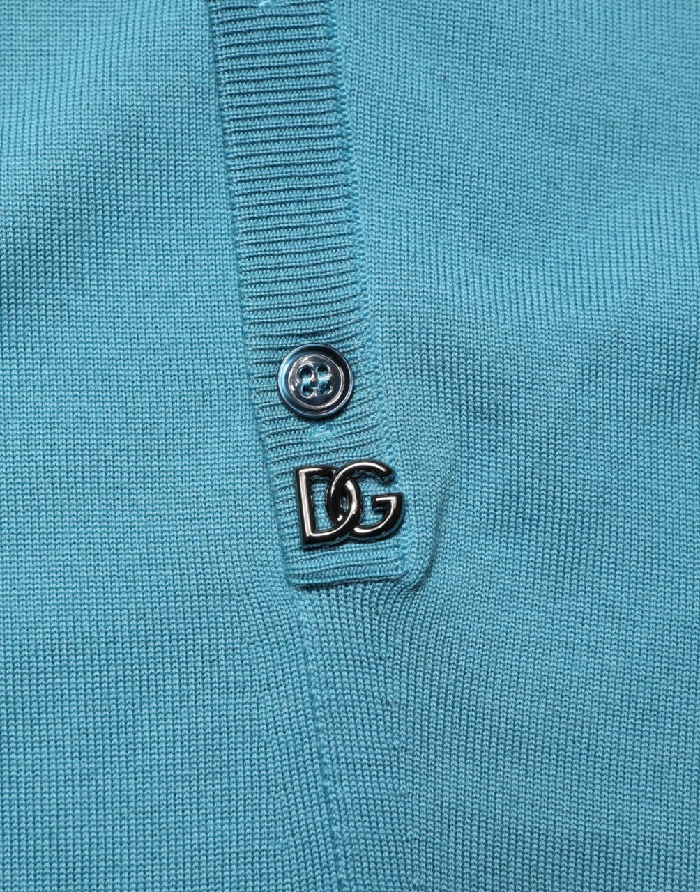 Dolce & Gabbana Teal Wool Collared Polo Pullover Sweater Groen