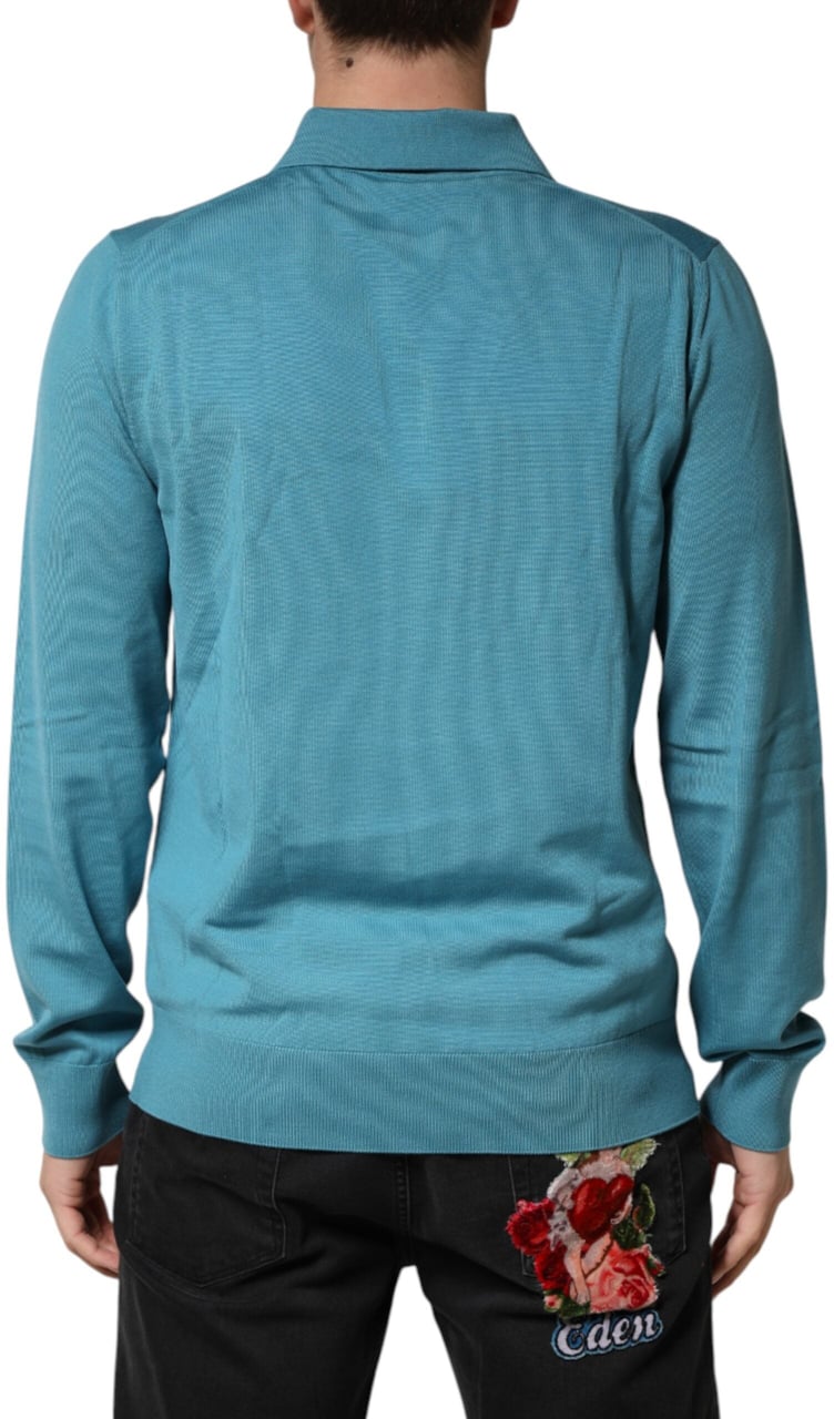 Dolce & Gabbana Teal Wool Collared Polo Pullover Sweater Groen