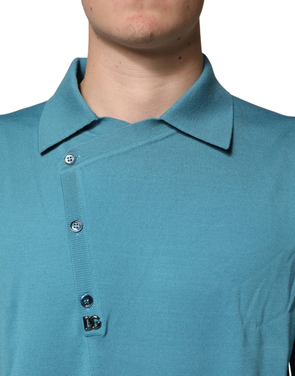 Dolce & Gabbana Teal Wool Collared Polo Pullover Sweater Groen