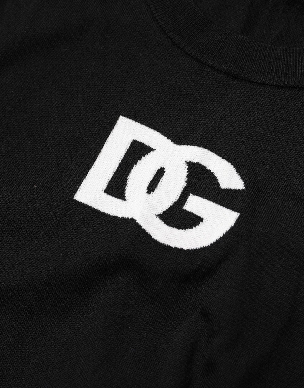 Dolce & Gabbana Black Wool DG Crew Neck Men Pullover Sweater Zwart