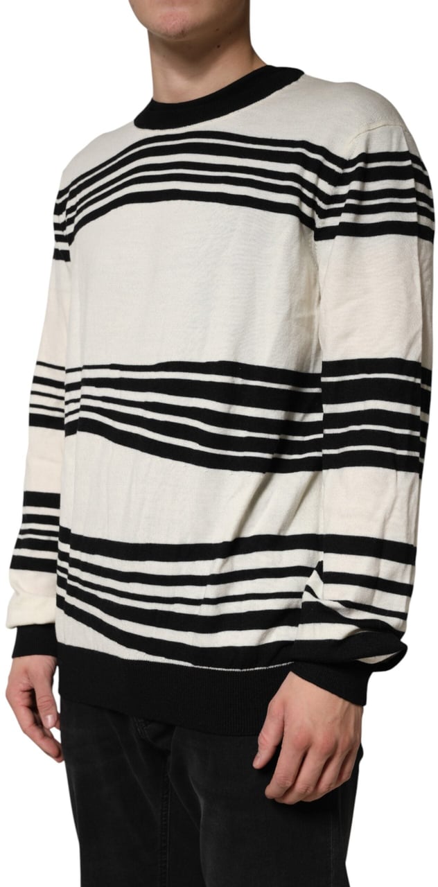 Dolce & Gabbana Black White Stripe CrewNeck Pullover Sweater Divers