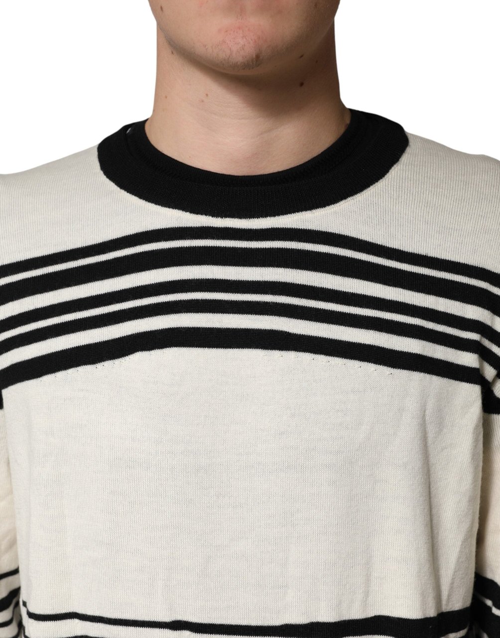 Dolce & Gabbana Black White Stripe CrewNeck Pullover Sweater Divers
