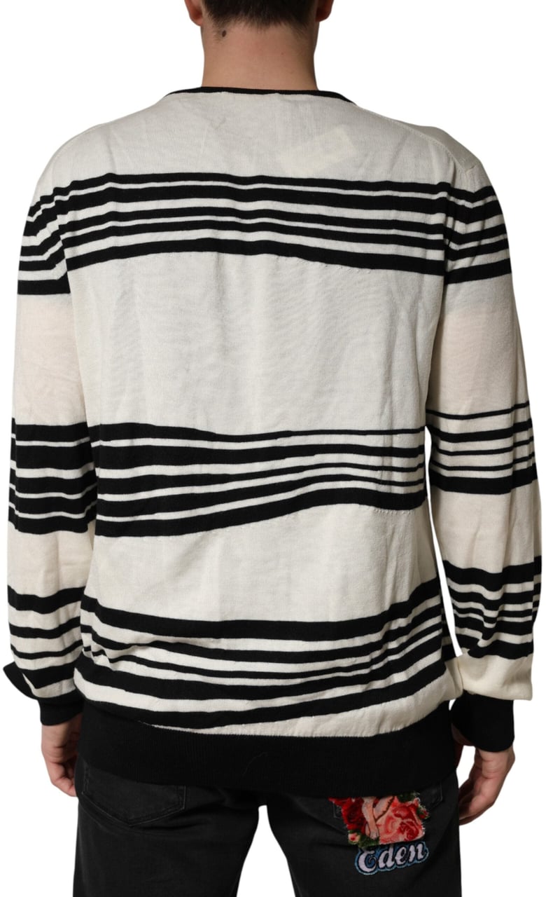 Dolce & Gabbana Black White Stripe CrewNeck Pullover Sweater Divers