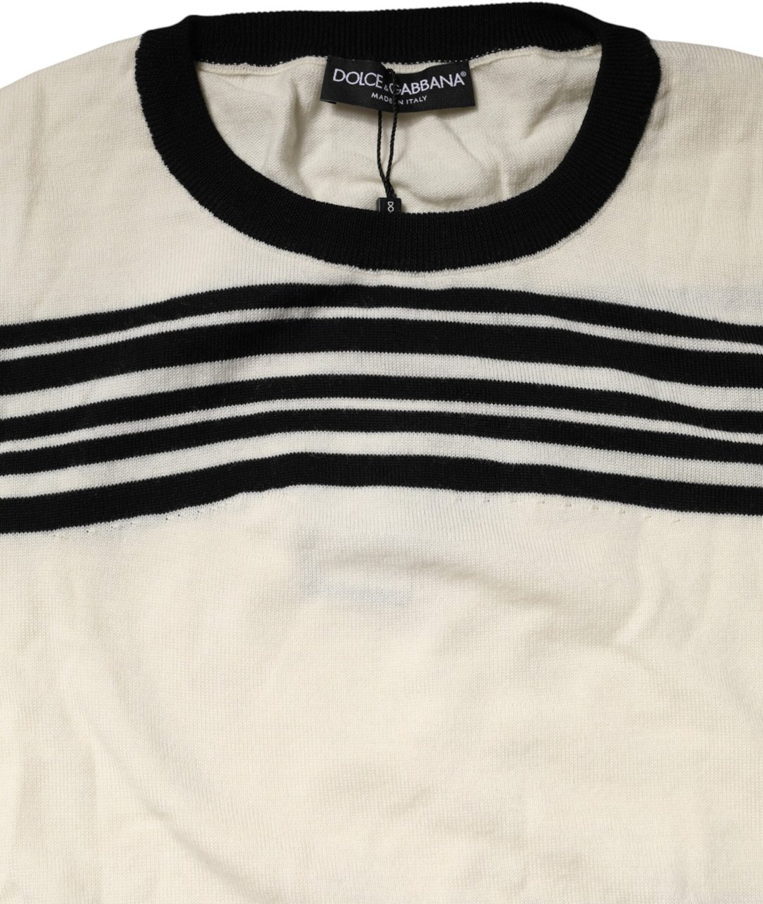 Dolce & Gabbana Black White Stripe CrewNeck Pullover Sweater Divers