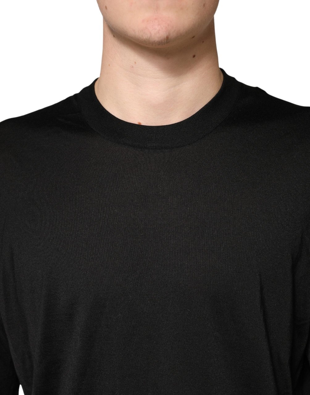 Dolce & Gabbana Black Silk Men Crew Neck Pullover Sweater Zwart