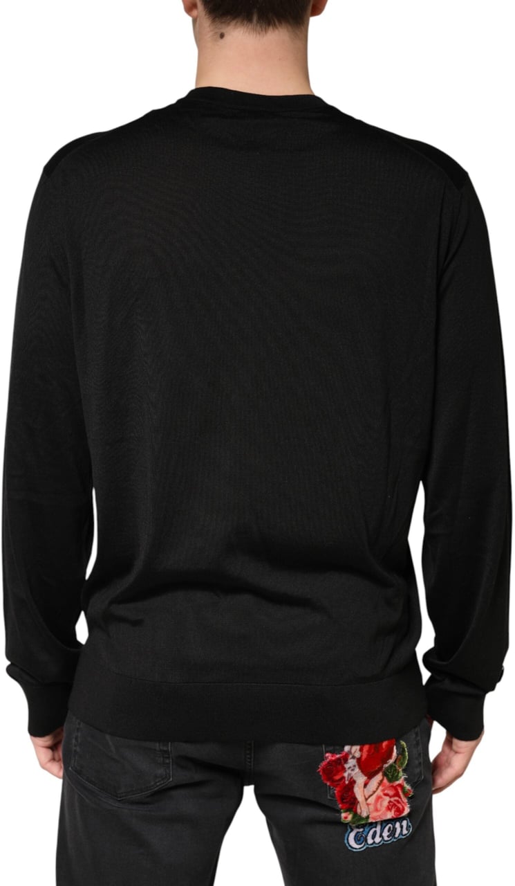 Dolce & Gabbana Black Silk Men Crew Neck Pullover Sweater Zwart