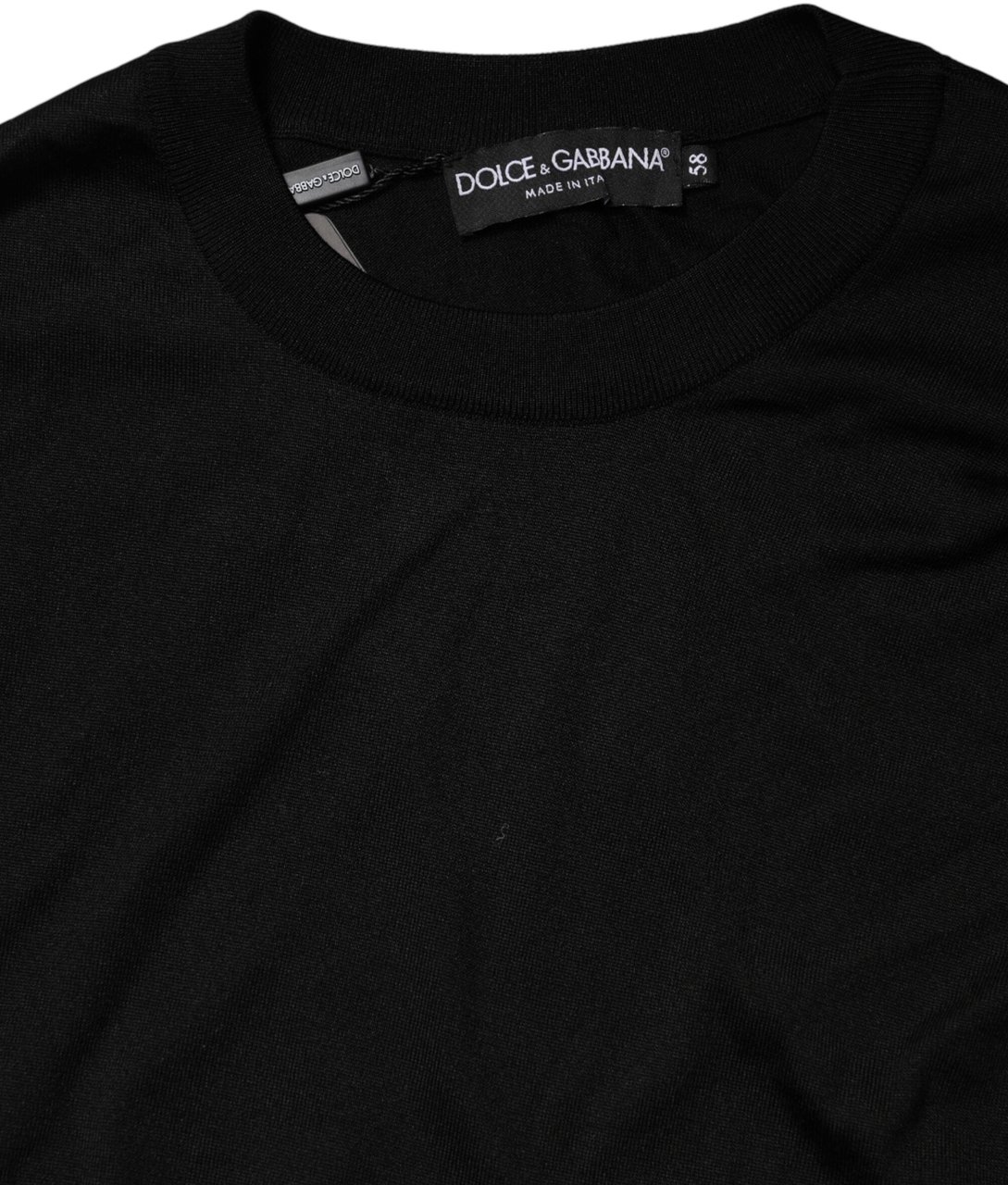 Dolce & Gabbana Black Silk Men Crew Neck Pullover Sweater Zwart