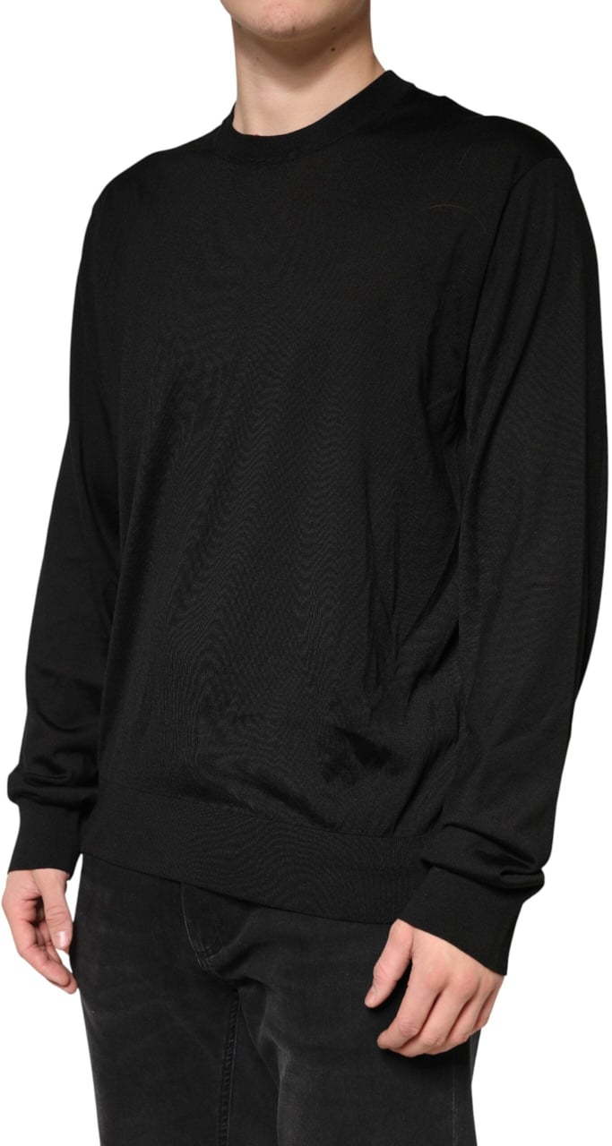 Dolce & Gabbana Black Silk Men Crew Neck Pullover Sweater Zwart