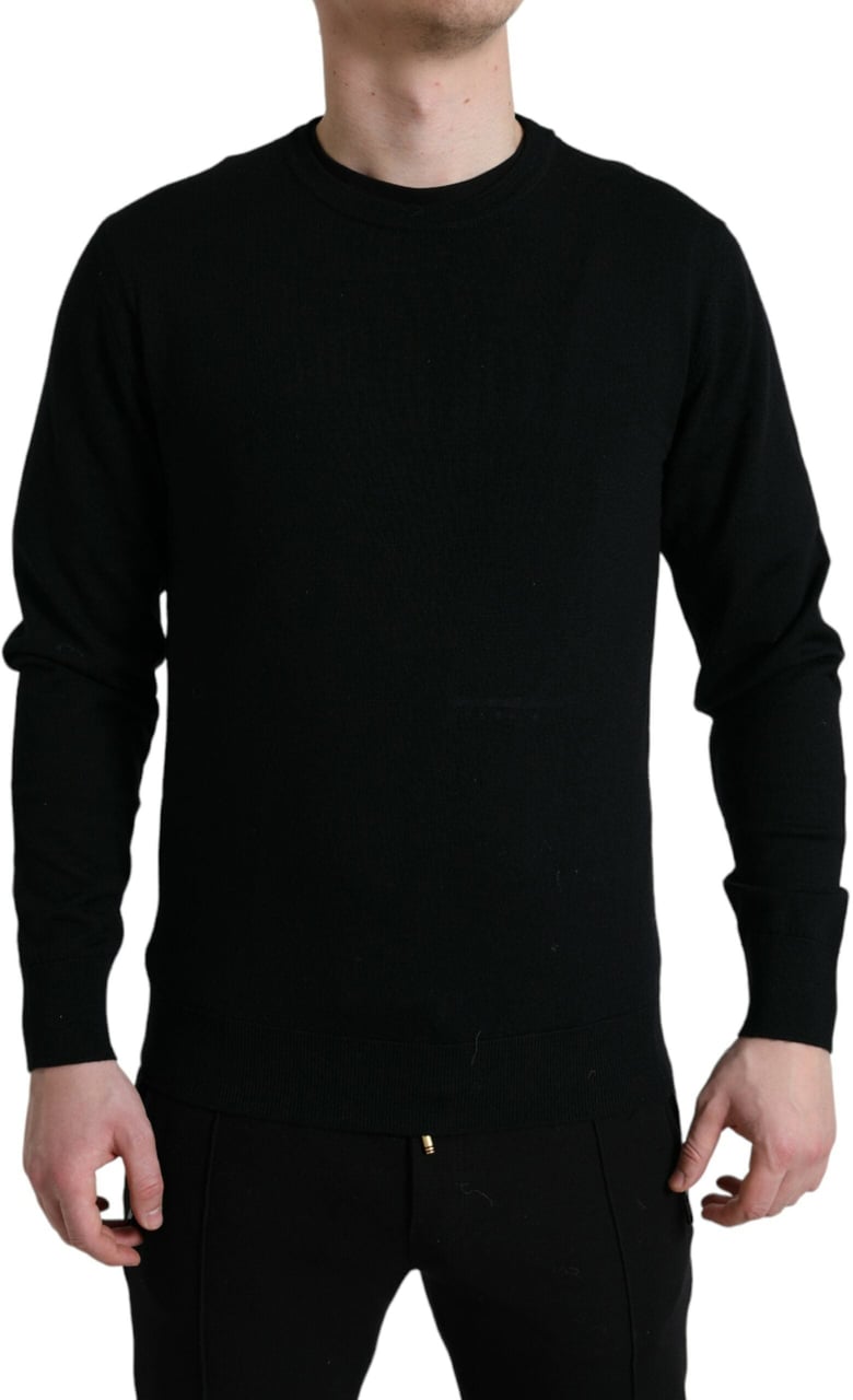 Dolce & Gabbana Black Wool Round Neck Pullover Sweater Zwart