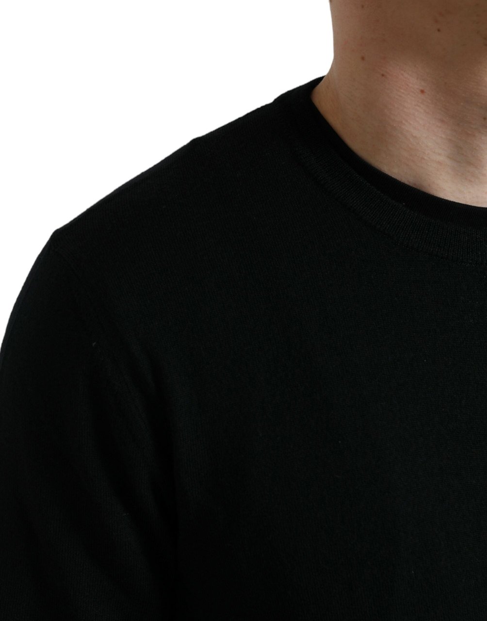 Dolce & Gabbana Black Wool Round Neck Pullover Sweater Zwart