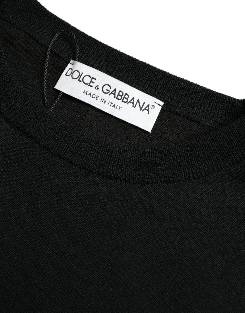 Dolce & Gabbana Black Wool Round Neck Pullover Sweater Zwart