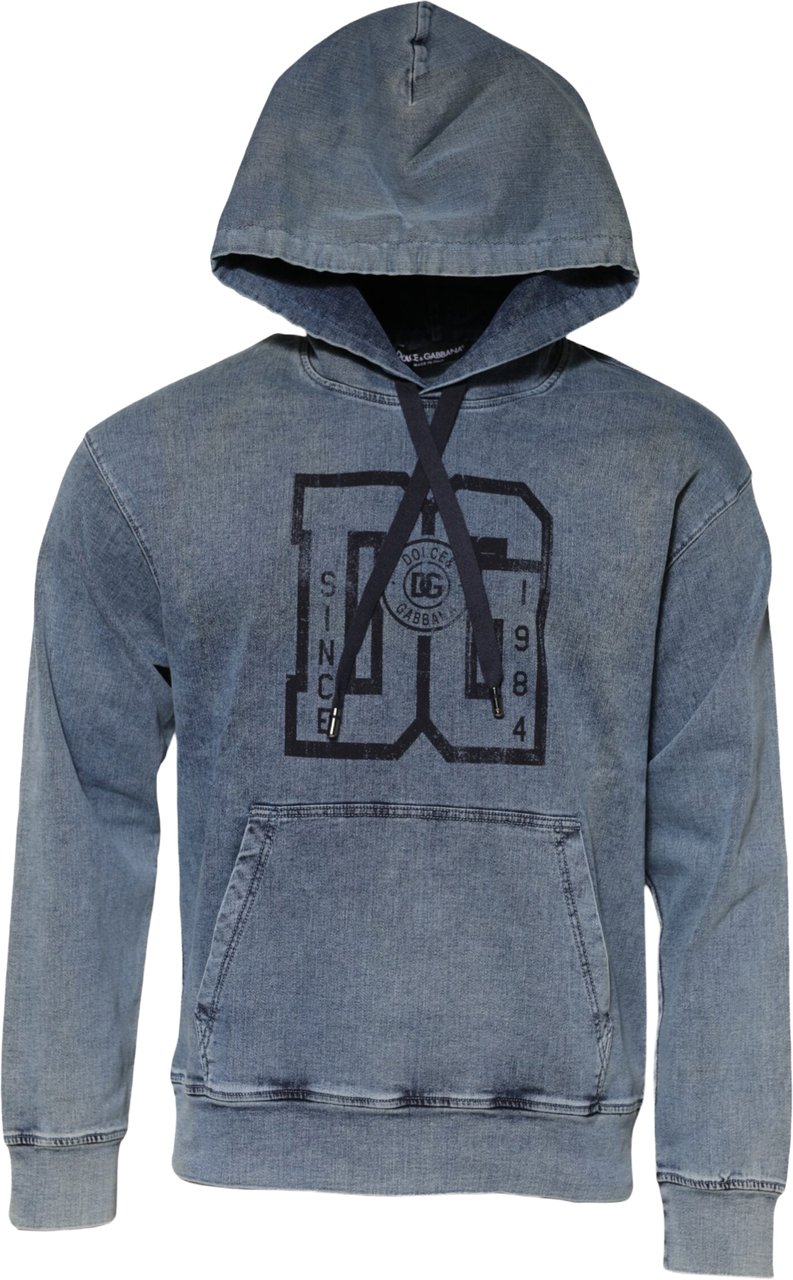 Dolce & Gabbana Blue Cotton Blend Hooded Sweatshirt Sweater Blauw