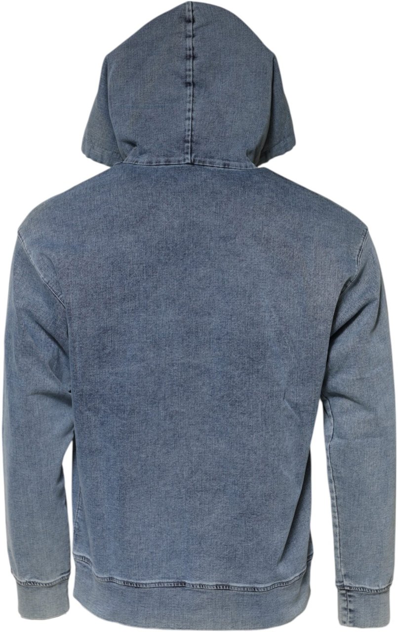 Dolce & Gabbana Blue Cotton Blend Hooded Sweatshirt Sweater Blauw