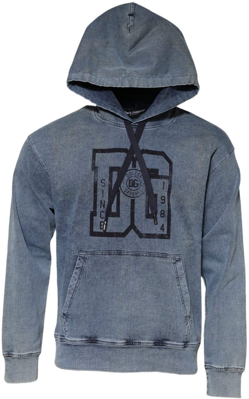 Dolce & Gabbana Blue Cotton Blend Hooded Sweatshirt Sweater Blauw