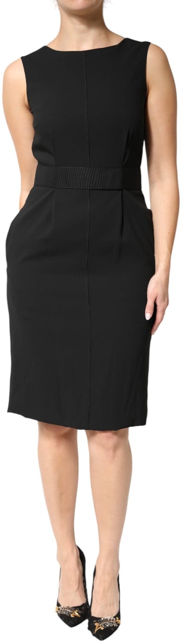 Dolce & Gabbana Black Sleeveless Sheath Knee Length Dress Zwart