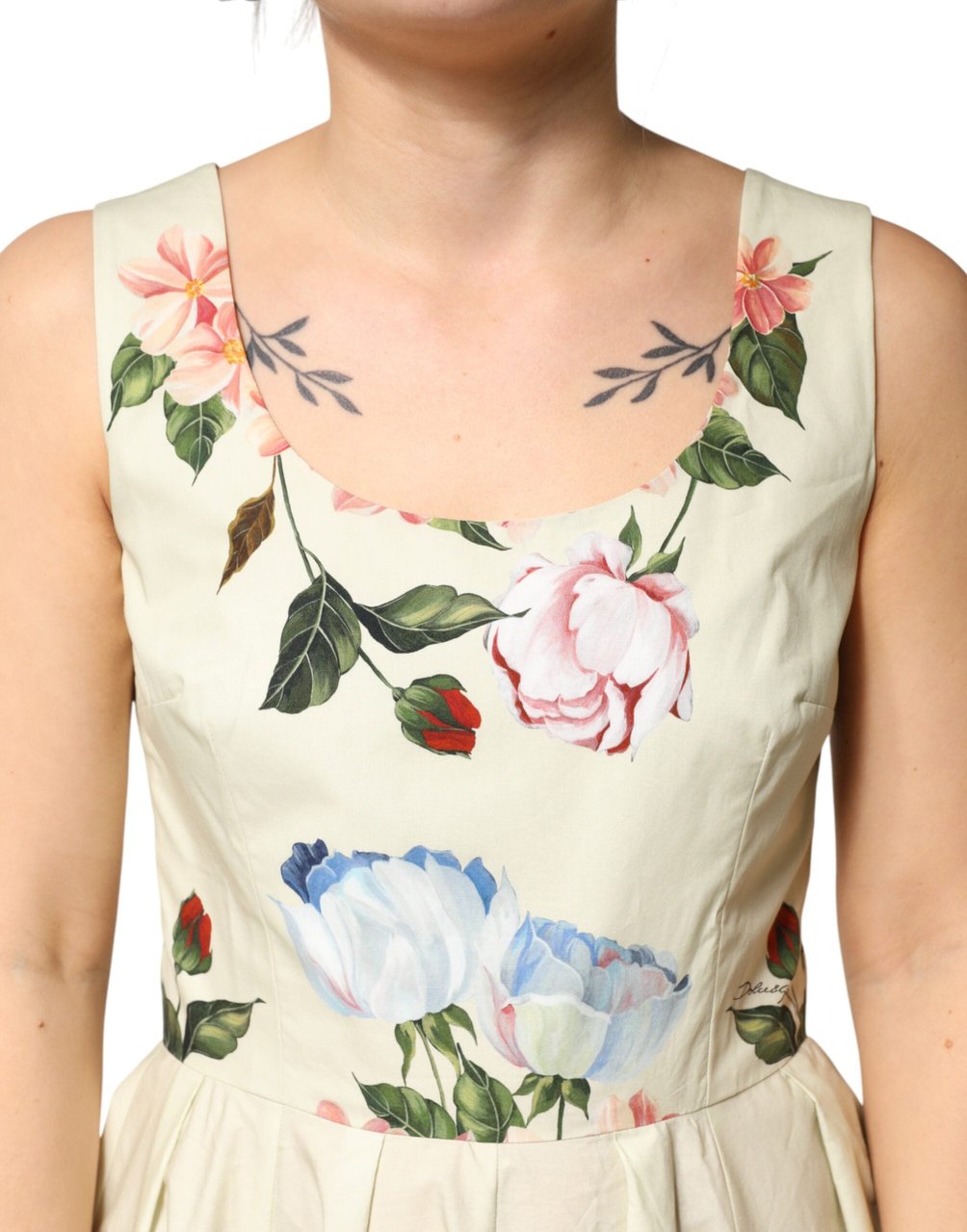 Dolce & Gabbana Beige Floral Sleeveless A-line Dress Beige