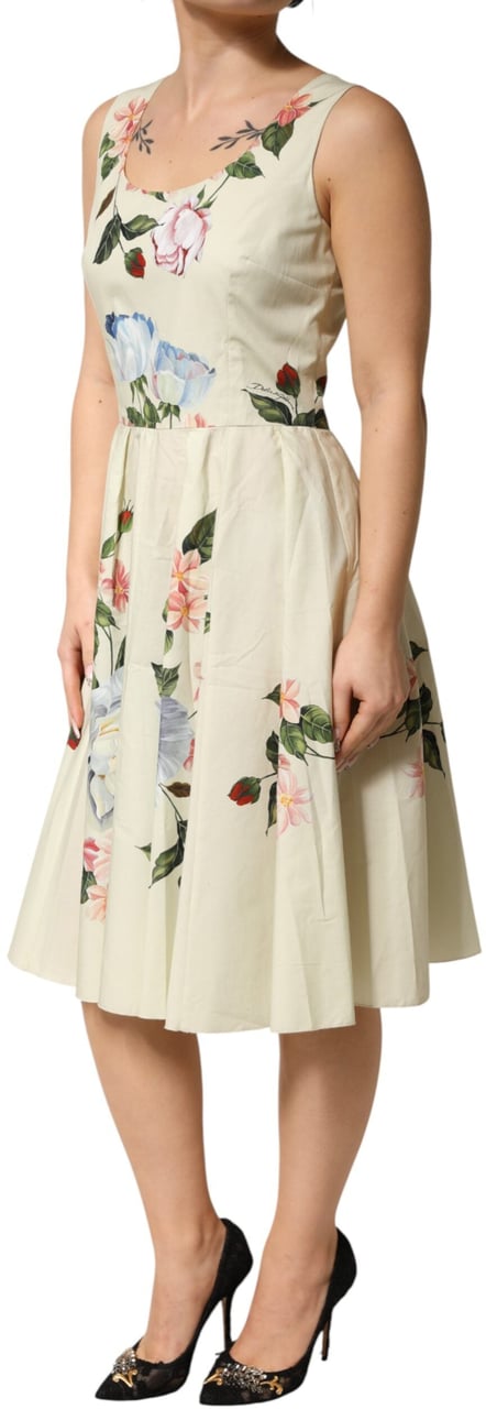 Dolce & Gabbana Beige Floral Sleeveless A-line Dress Beige