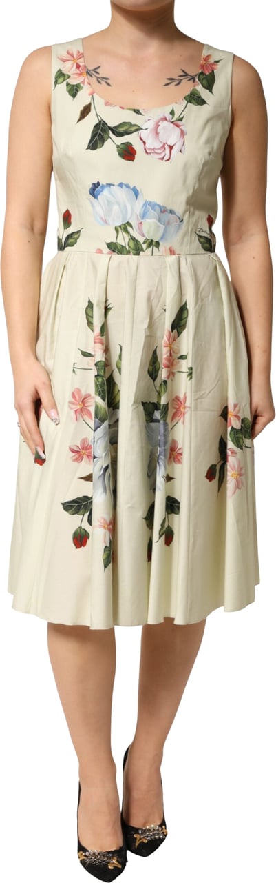 Dolce & Gabbana Beige Floral Sleeveless A-line Dress Beige