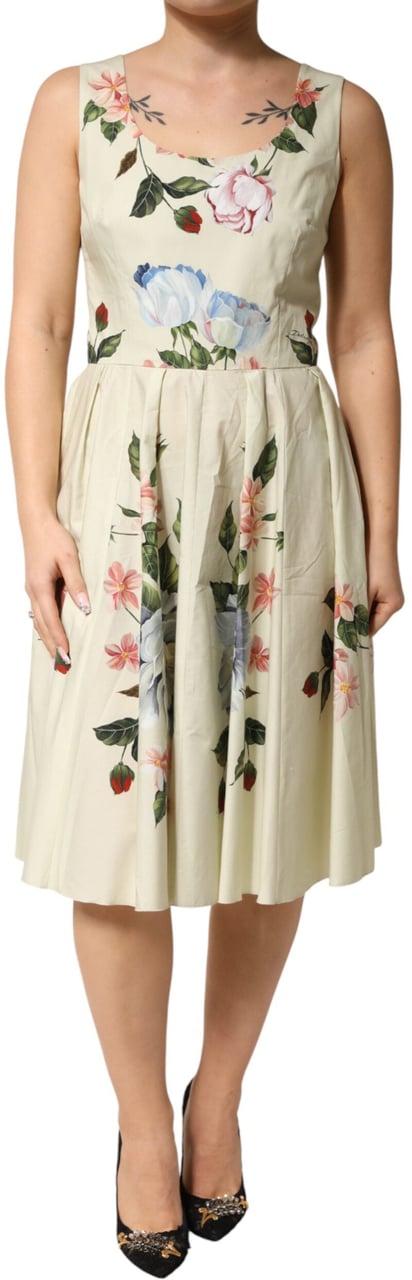 Dolce & Gabbana Beige Floral Sleeveless A-line Dress Beige