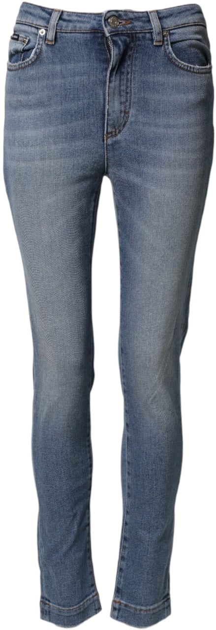 Dolce & Gabbana Blue Washed Cotton Skinny Denim Trouser Jeans Blauw