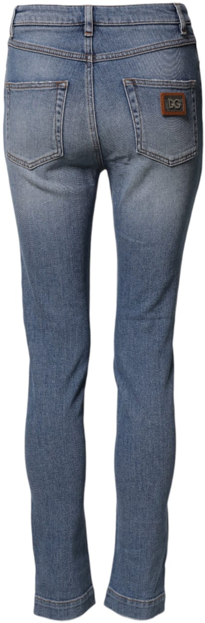 Dolce & Gabbana Blue Washed Cotton Skinny Denim Trouser Jeans Blauw