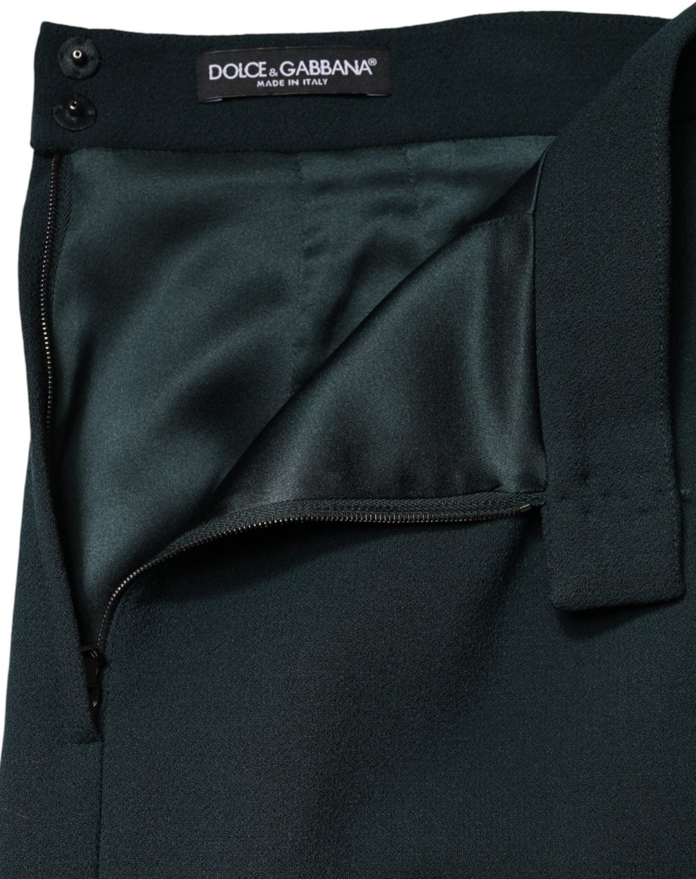 Dolce & Gabbana Dark Green Mid Waist Pencil Cut Mini Skirt Groen