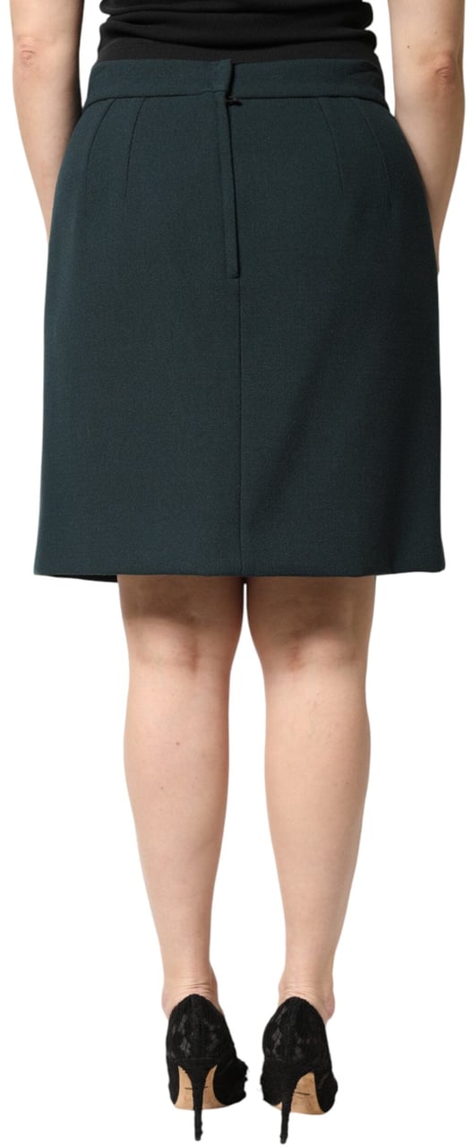 Dolce & Gabbana Dark Green Mid Waist Pencil Cut Mini Skirt Groen