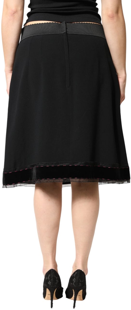 Dolce & Gabbana Black Mid Waist A-line Knee Length Skirt Zwart