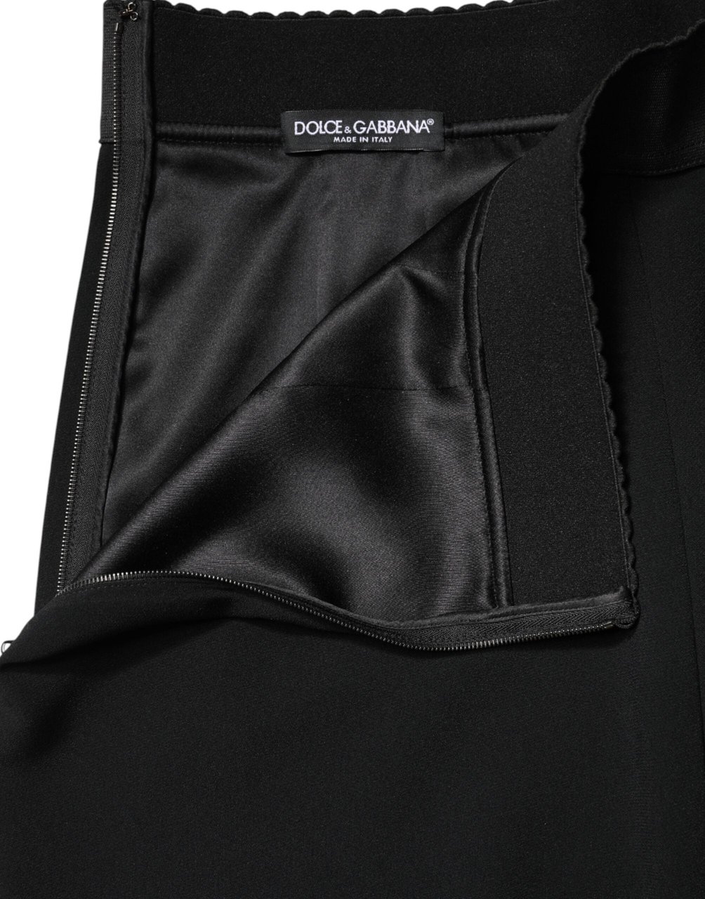 Dolce & Gabbana Black Mid Waist A-line Knee Length Skirt Zwart