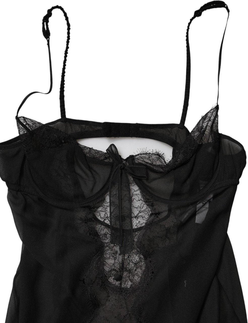 Dolce & Gabbana Black Silk Floral Lace Chemise Lingerie Top Zwart