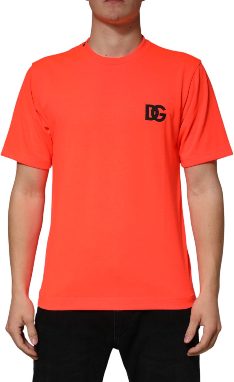 Dolce & Gabbana Neon Orange Polyester Crew Neck Men T-shirt Oranje
