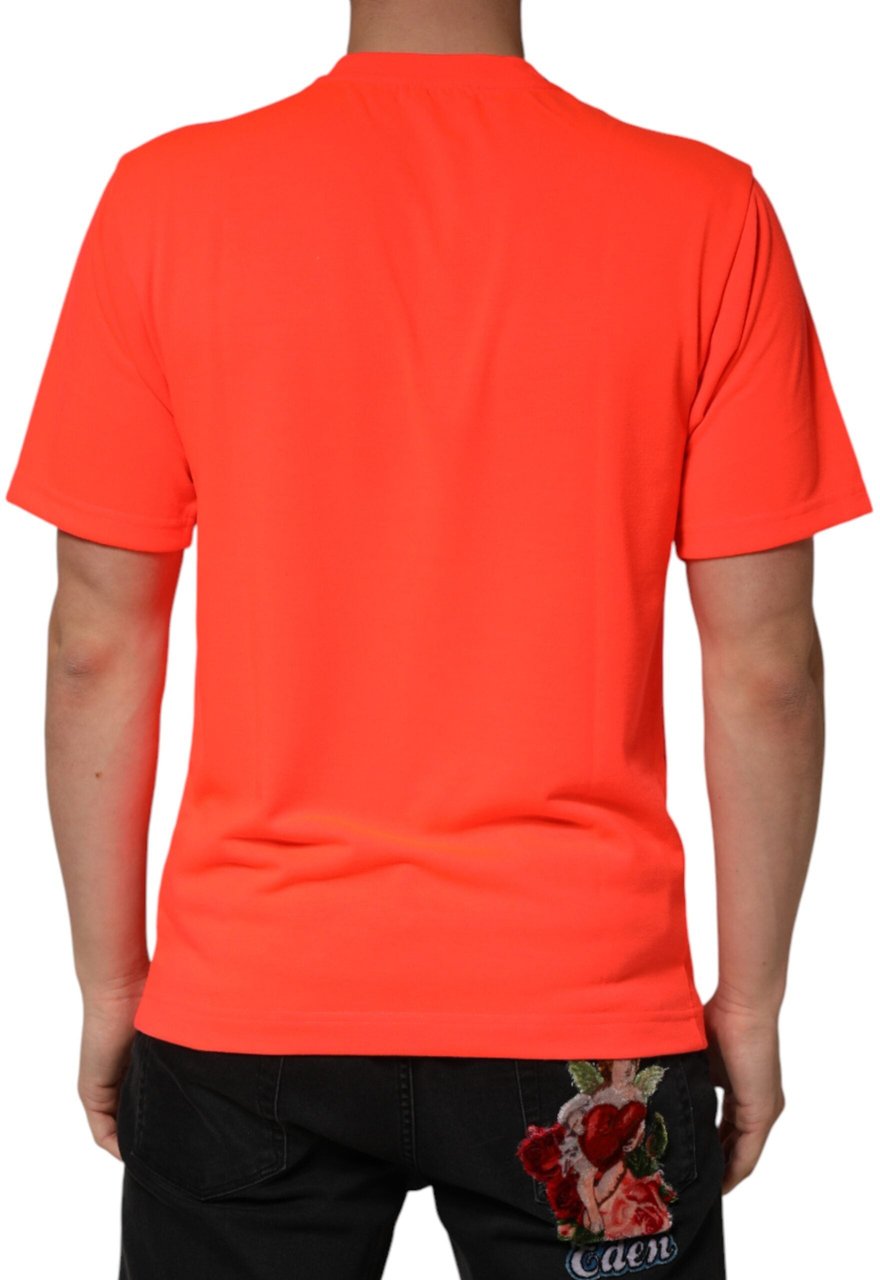 Dolce & Gabbana Neon Orange Polyester Crew Neck Men T-shirt Oranje