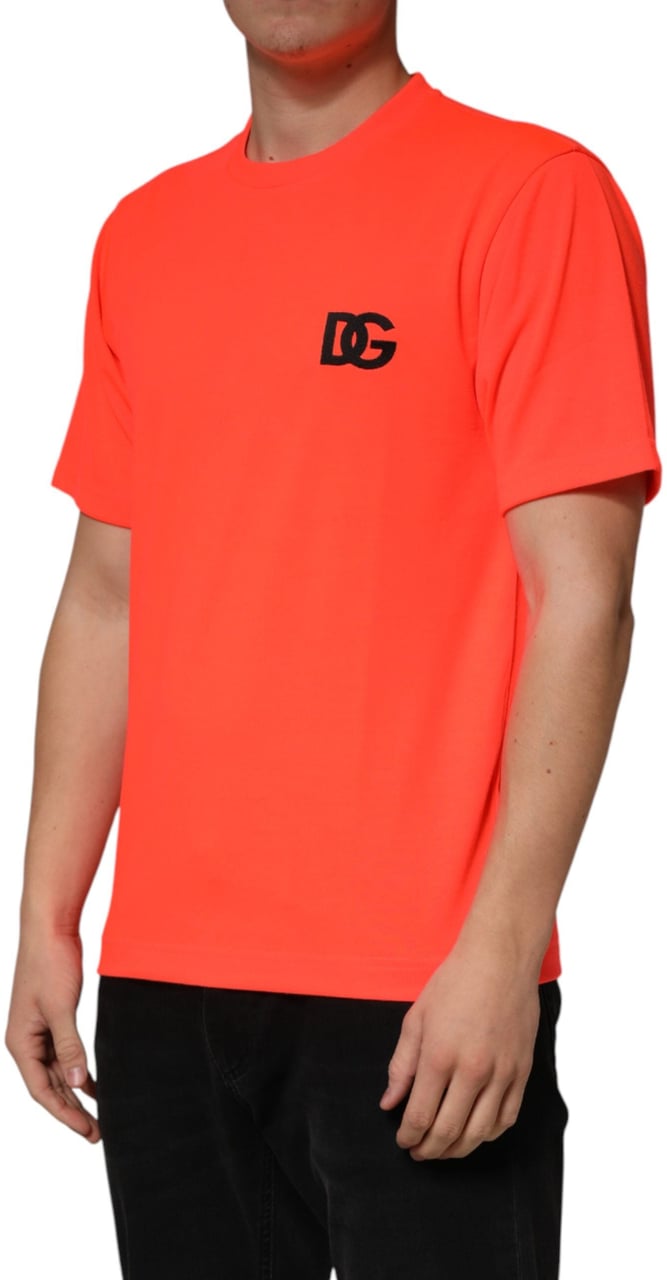 Dolce & Gabbana Neon Orange Polyester Crew Neck Men T-shirt Oranje