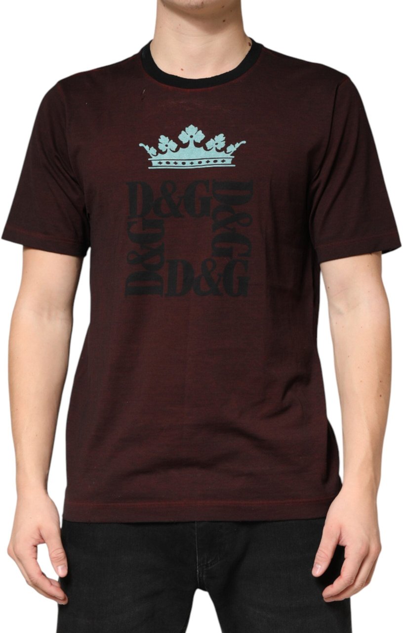 Dolce & Gabbana Maroon DG Crown Cotton Crew Neck Men T-shirt Maroon