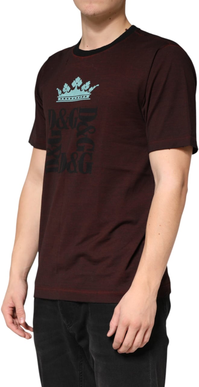 Dolce & Gabbana Maroon DG Crown Cotton Crew Neck Men T-shirt Maroon