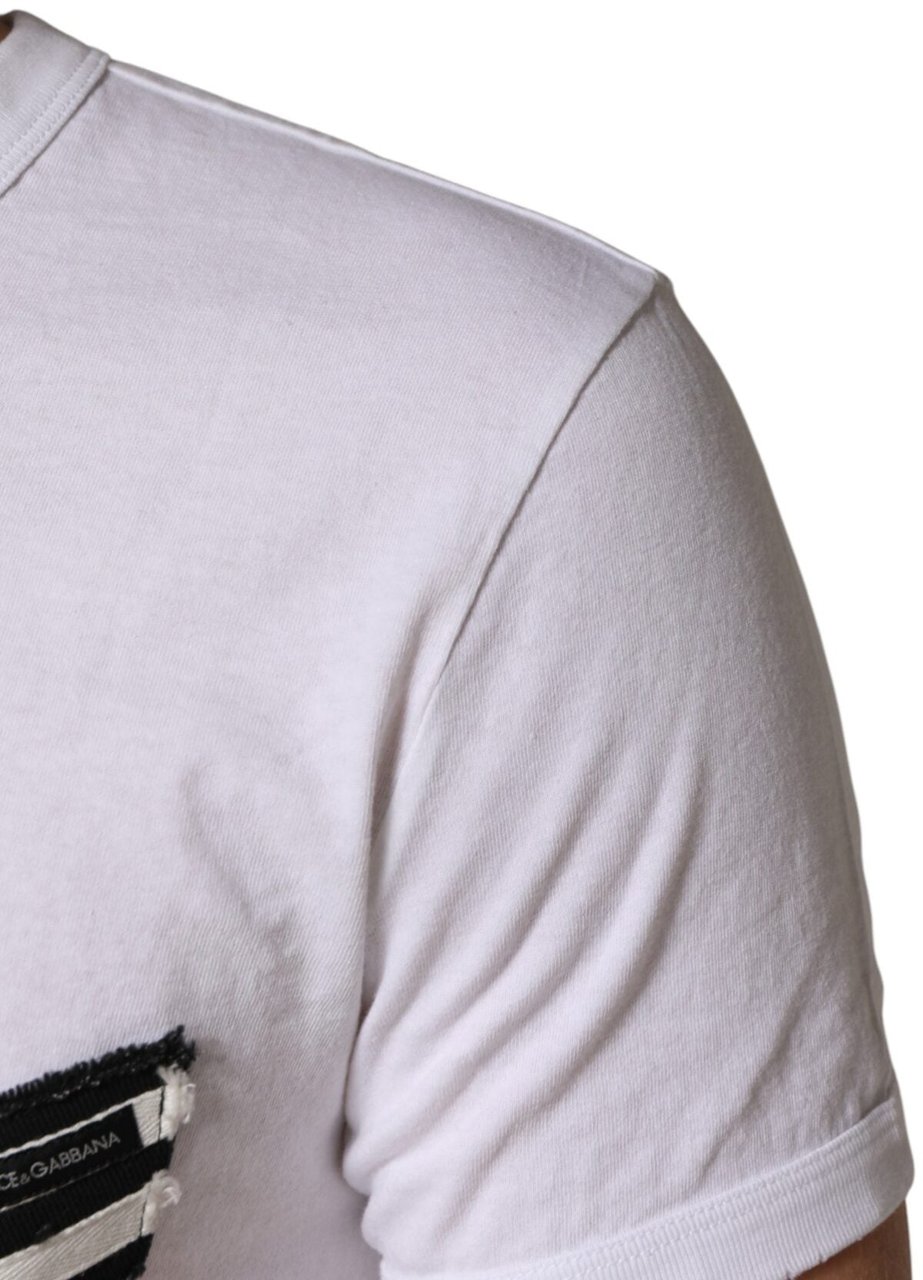 Dolce & Gabbana White Stripes Cotton Crew Neck Tee T-shirt Wit