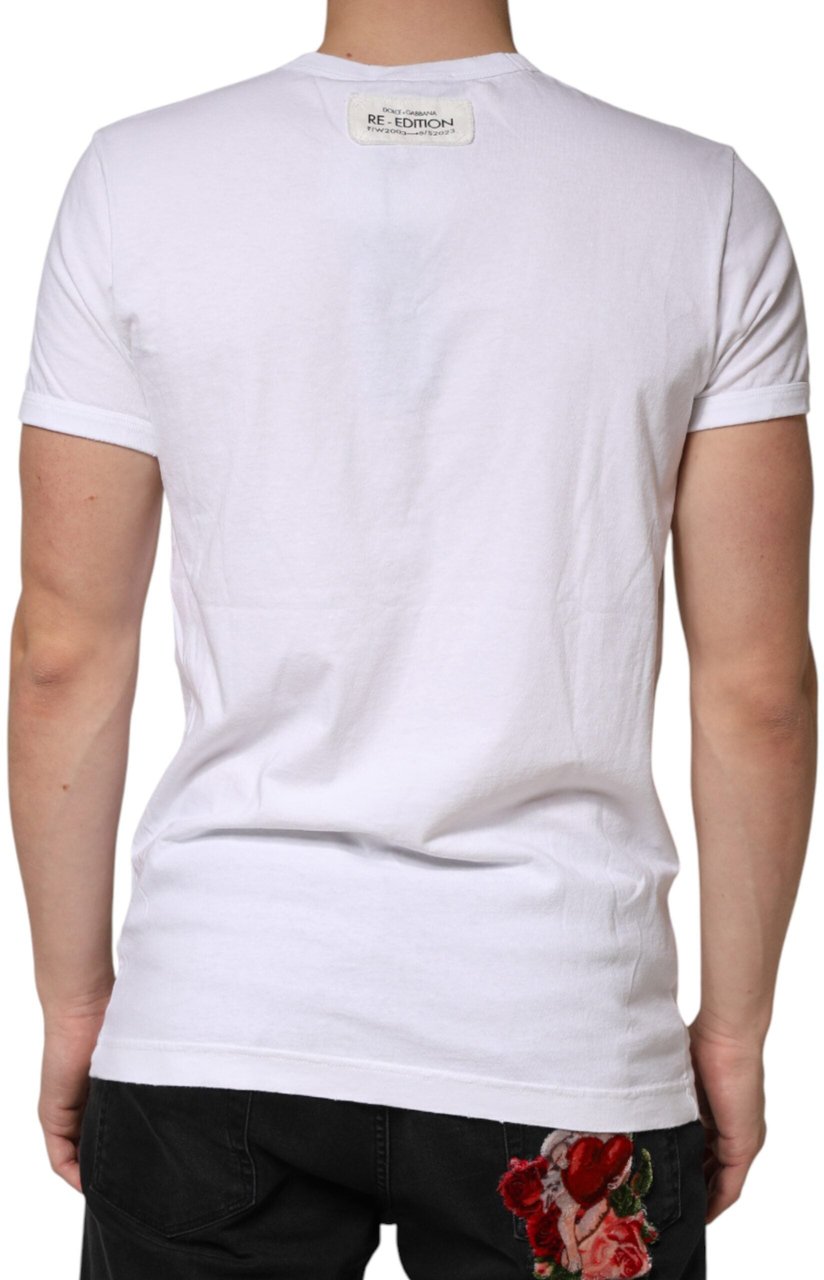 Dolce & Gabbana White Stripes Cotton Crew Neck Tee T-shirt Wit
